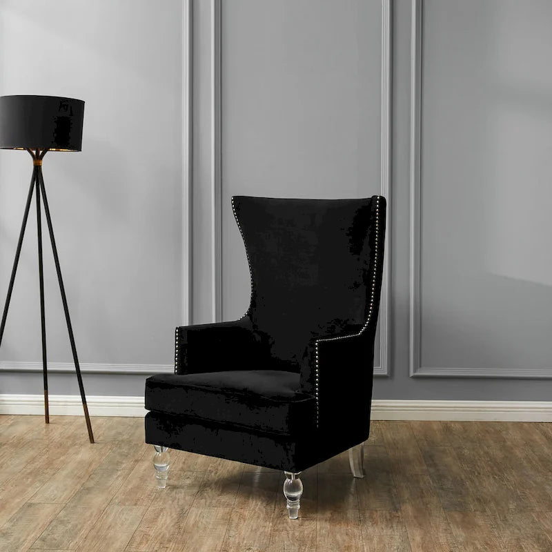 Modern Wingback Chair with Acrylic Legs and Plush Velvet - 29Wx32Dx45H