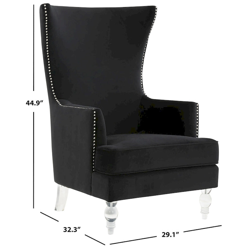 Modern Wingback Chair with Acrylic Legs and Plush Velvet - 29Wx32Dx45H