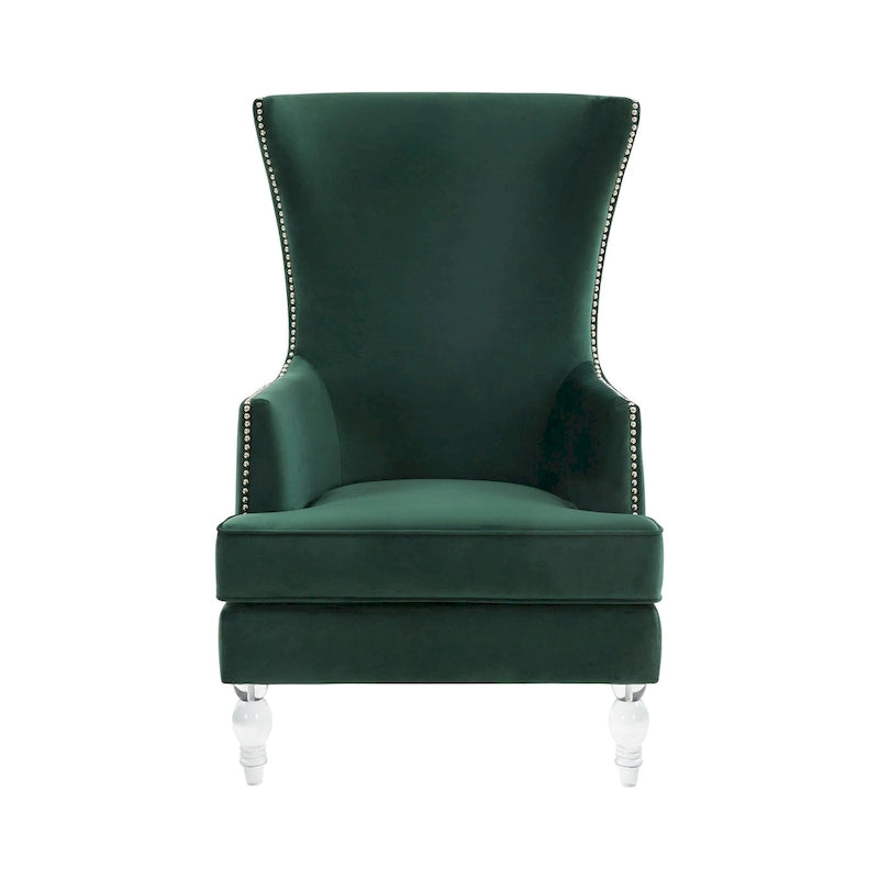 Modern Wingback Chair with Acrylic Legs and Plush Velvet - 29Wx32Dx45H