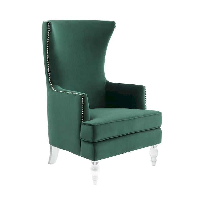 Modern Wingback Chair with Acrylic Legs and Plush Velvet - 29Wx32Dx45H