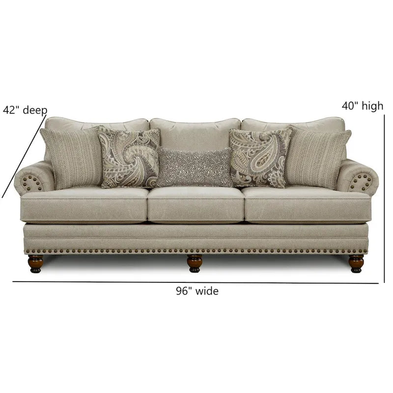 Nailhead Trim Stationary Sofa with Rolled Arms