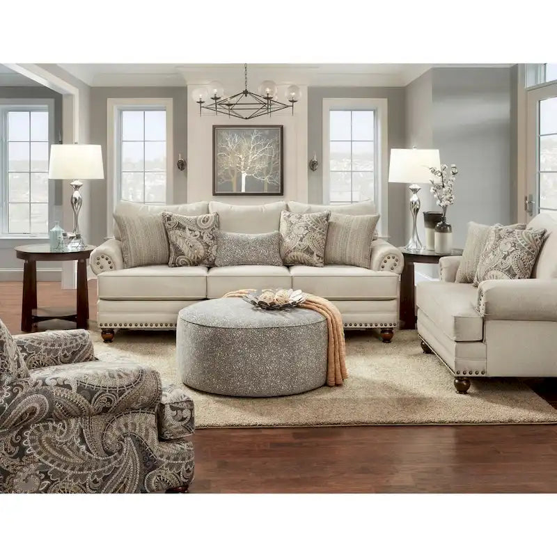 Nailhead Trim Stationary Sofa with Rolled Arms