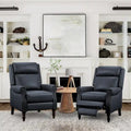 Set of 2 Mid-Century Genuine Leather Push-Back Recliner Armchairs