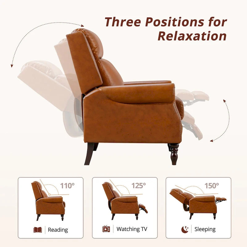 Set of 2 Mid-Century Genuine Leather Push-Back Recliner Armchairs