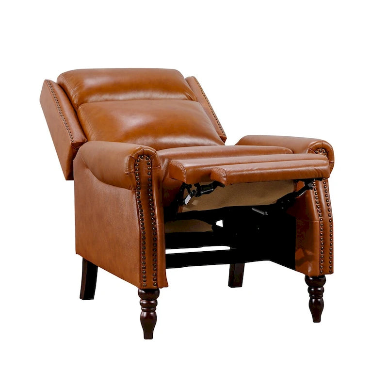 Set of 2 Mid-Century Genuine Leather Push-Back Recliner Armchairs