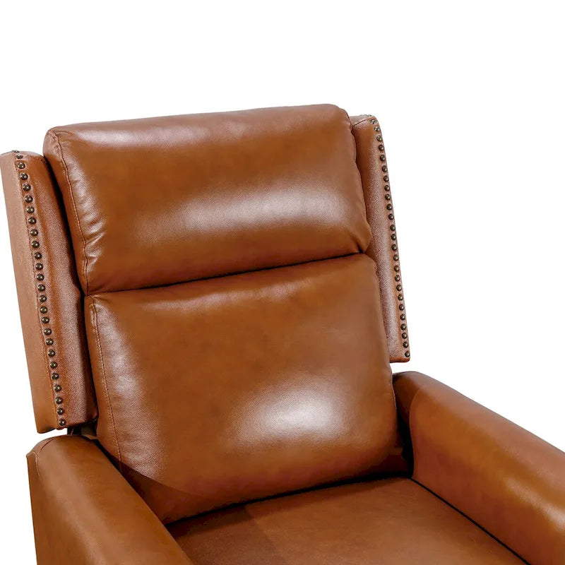 Set of 2 Mid-Century Genuine Leather Push-Back Recliner Armchairs