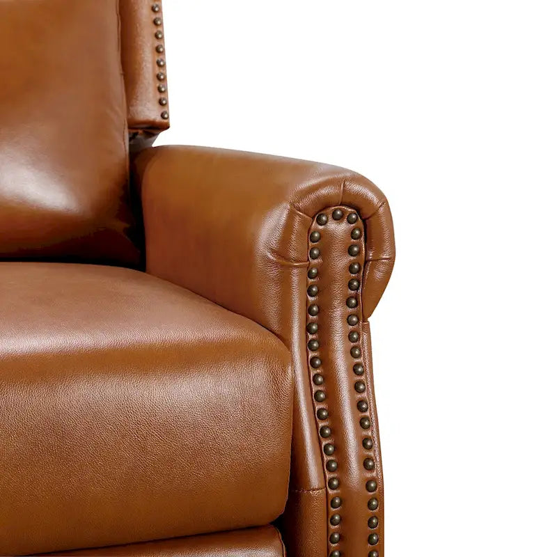 Set of 2 Mid-Century Genuine Leather Push-Back Recliner Armchairs