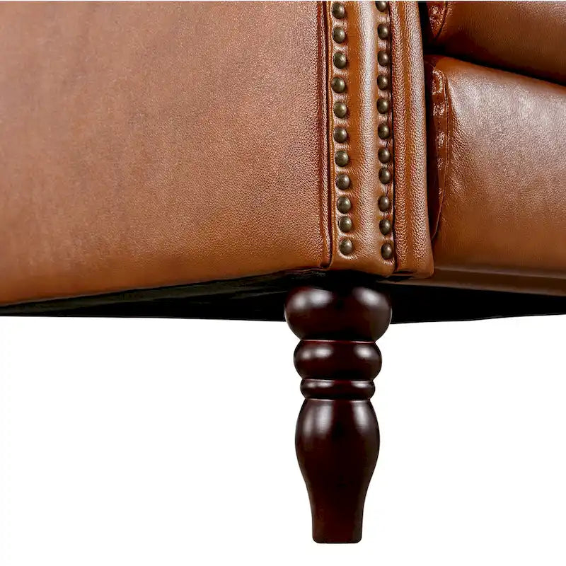 Set of 2 Mid-Century Genuine Leather Push-Back Recliner Armchairs
