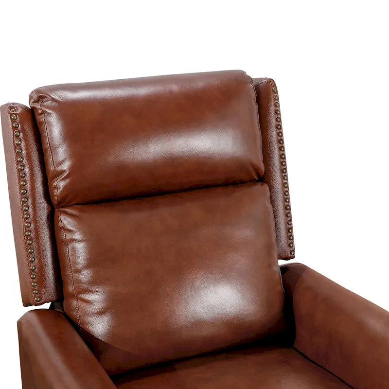 Set of 2 Mid-Century Genuine Leather Push-Back Recliner Armchairs