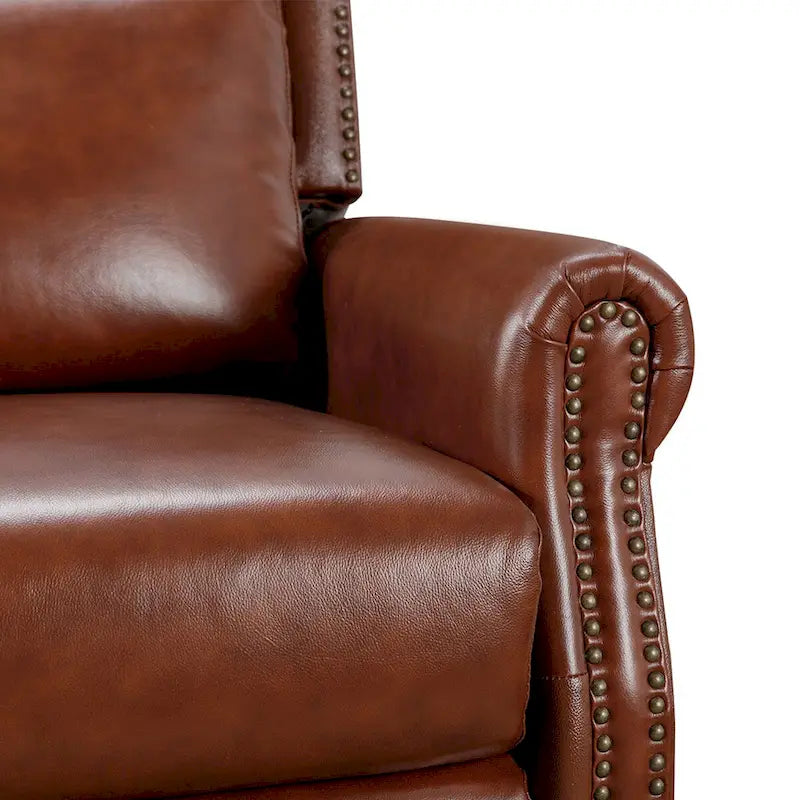 Set of 2 Mid-Century Genuine Leather Push-Back Recliner Armchairs