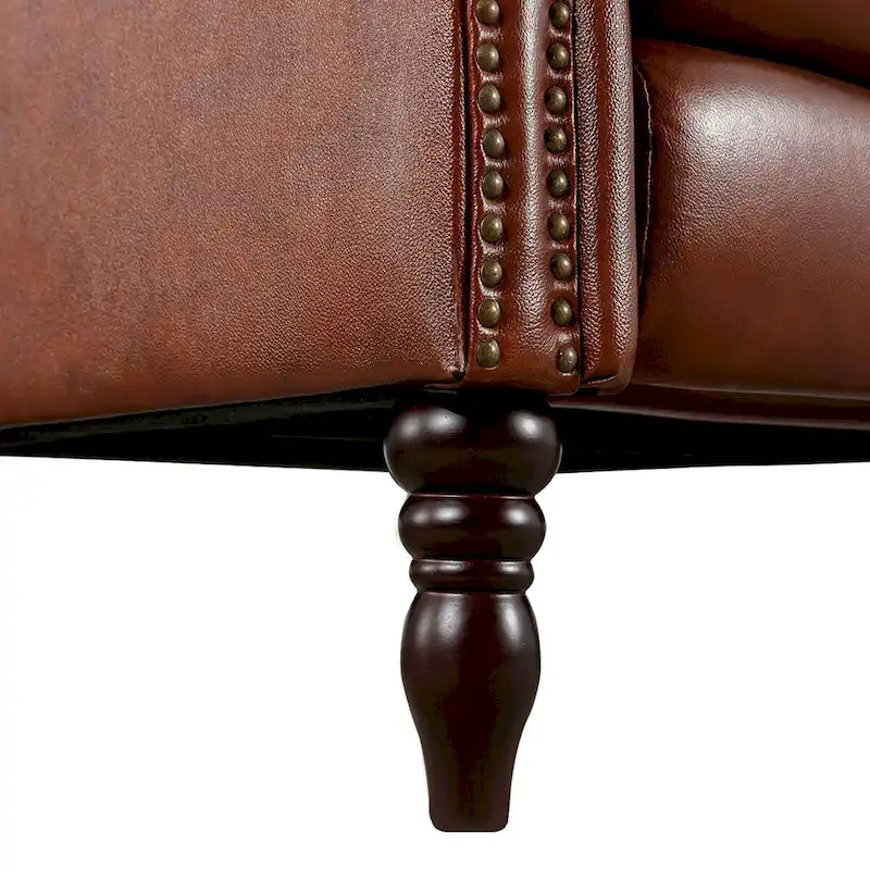 Set of 2 Mid-Century Genuine Leather Push-Back Recliner Armchairs