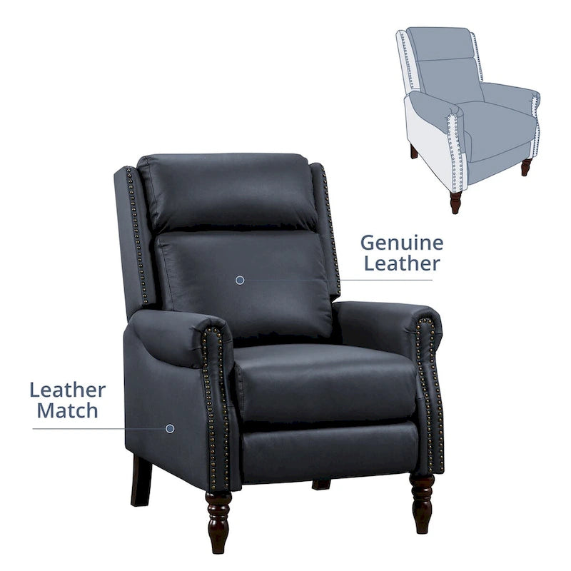 Set of 2 Mid-Century Genuine Leather Push-Back Recliner Armchairs
