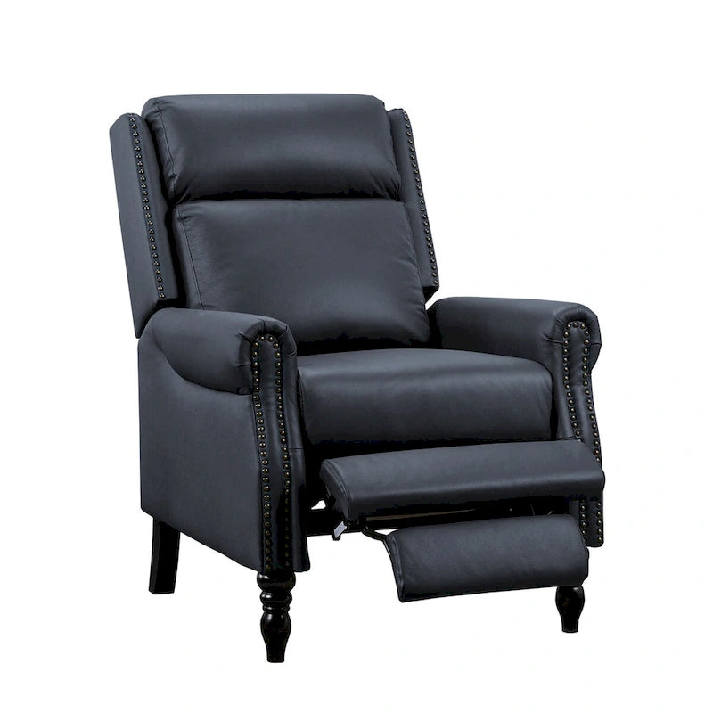 Set of 2 Mid-Century Genuine Leather Push-Back Recliner Armchairs
