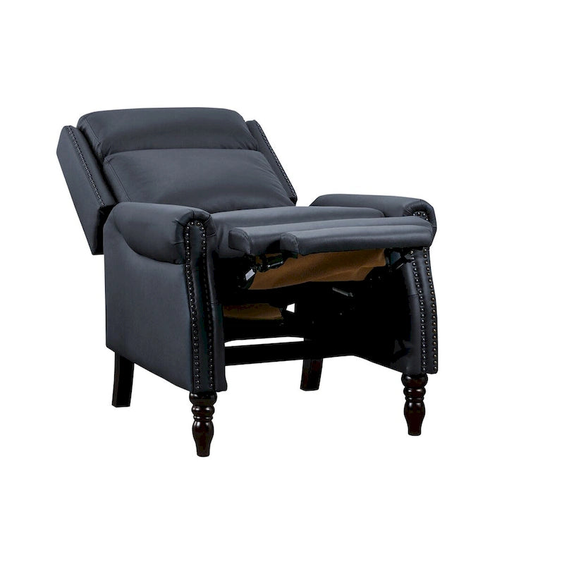 Set of 2 Mid-Century Genuine Leather Push-Back Recliner Armchairs