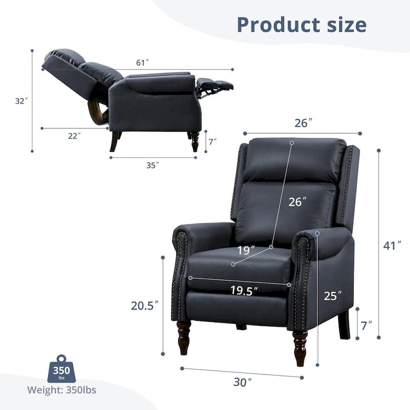 Set of 2 Mid-Century Genuine Leather Push-Back Recliner Armchairs