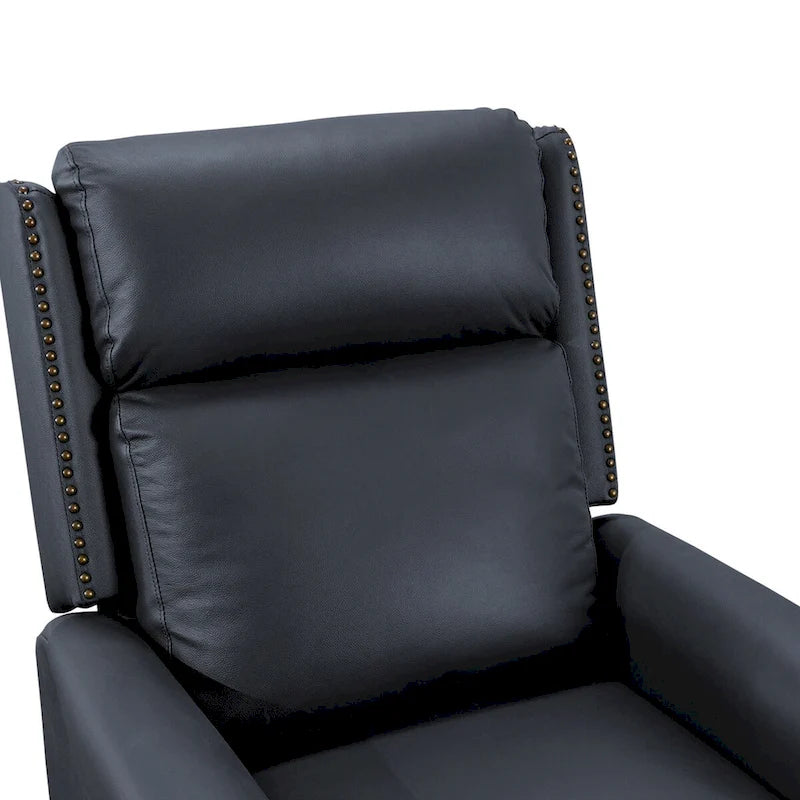 Set of 2 Mid-Century Genuine Leather Push-Back Recliner Armchairs