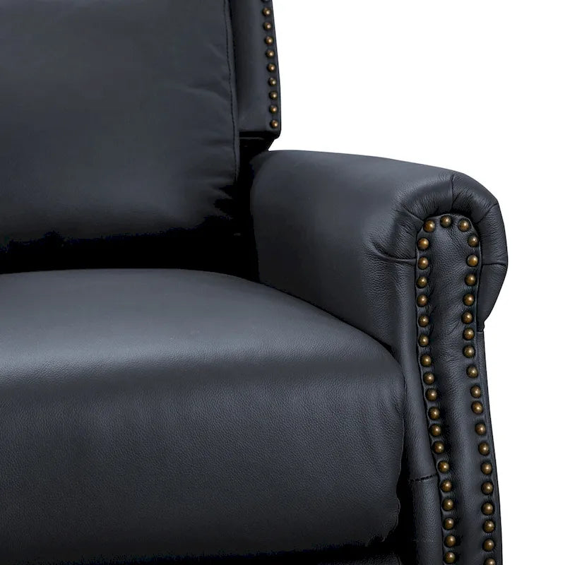 Set of 2 Mid-Century Genuine Leather Push-Back Recliner Armchairs