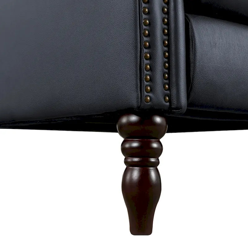 Set of 2 Mid-Century Genuine Leather Push-Back Recliner Armchairs