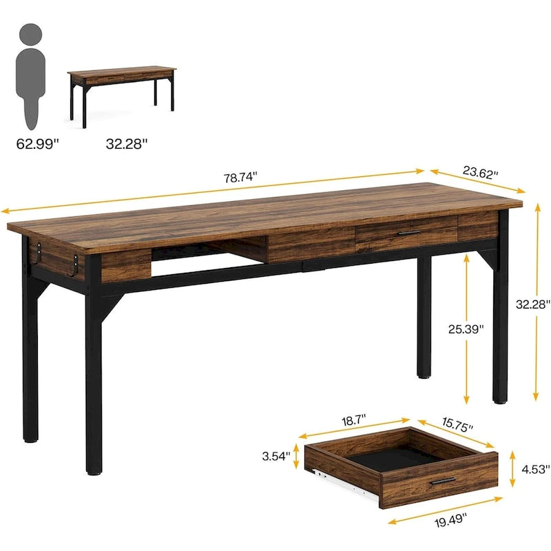 78.7 Inches Extra Long Computer Desk, Two Person Desk for Home Office