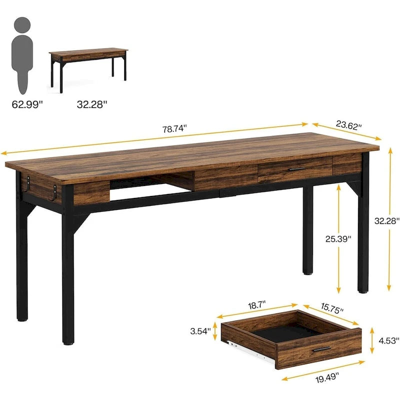78.7 Inches Extra Long Computer Desk, Two Person Desk for Home Office